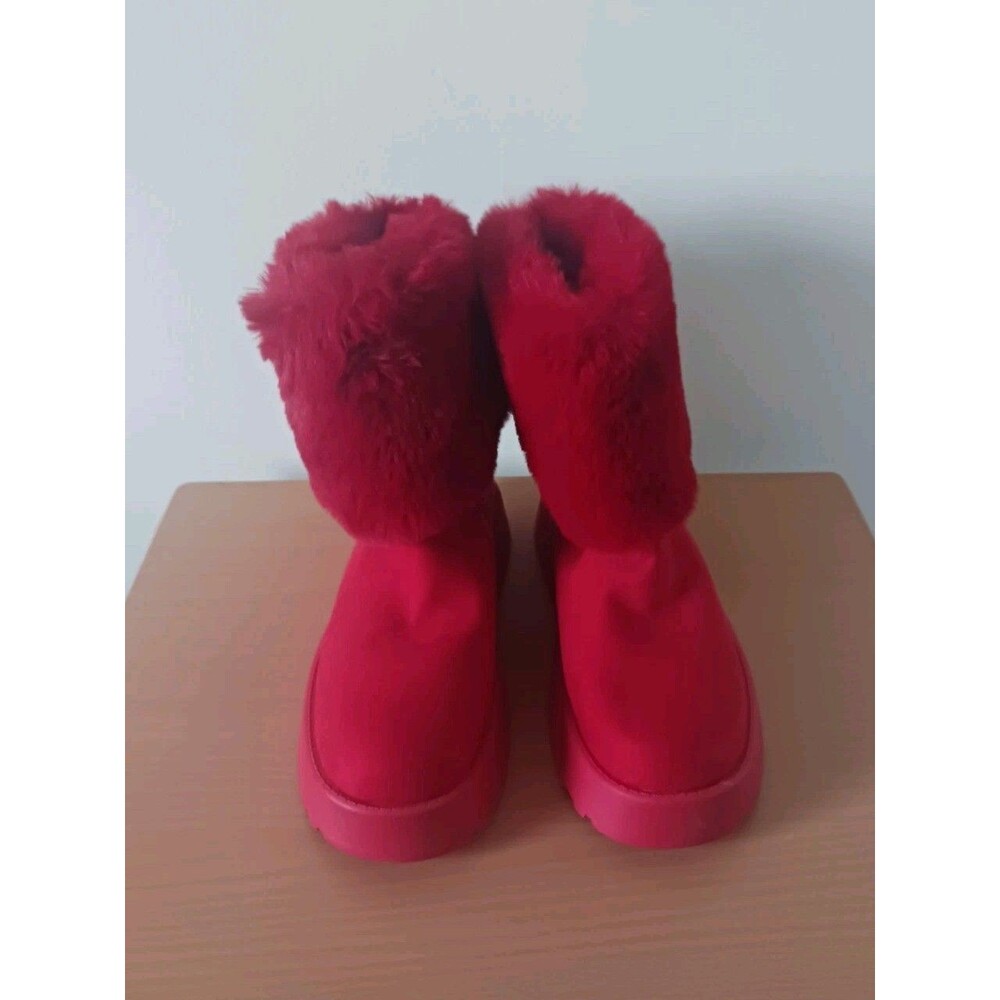 GBG Los Angeles Red Faux Fur Mid Calf Winter Boots Women 8 NWOB